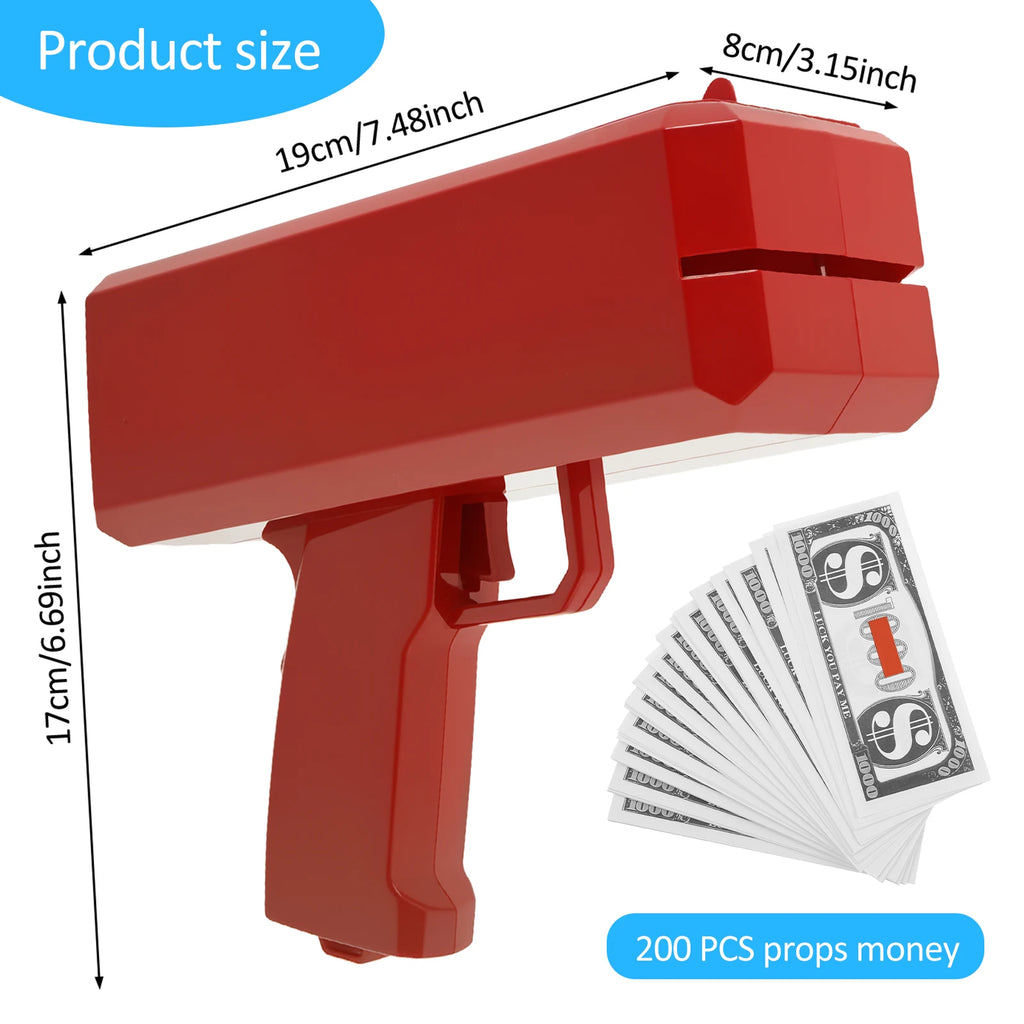 Handheld Cash Shooter Party Supplies Celebration Spray Money Gun Money Spray Tool with 200 Prop Cash For Wedding Birthday Game