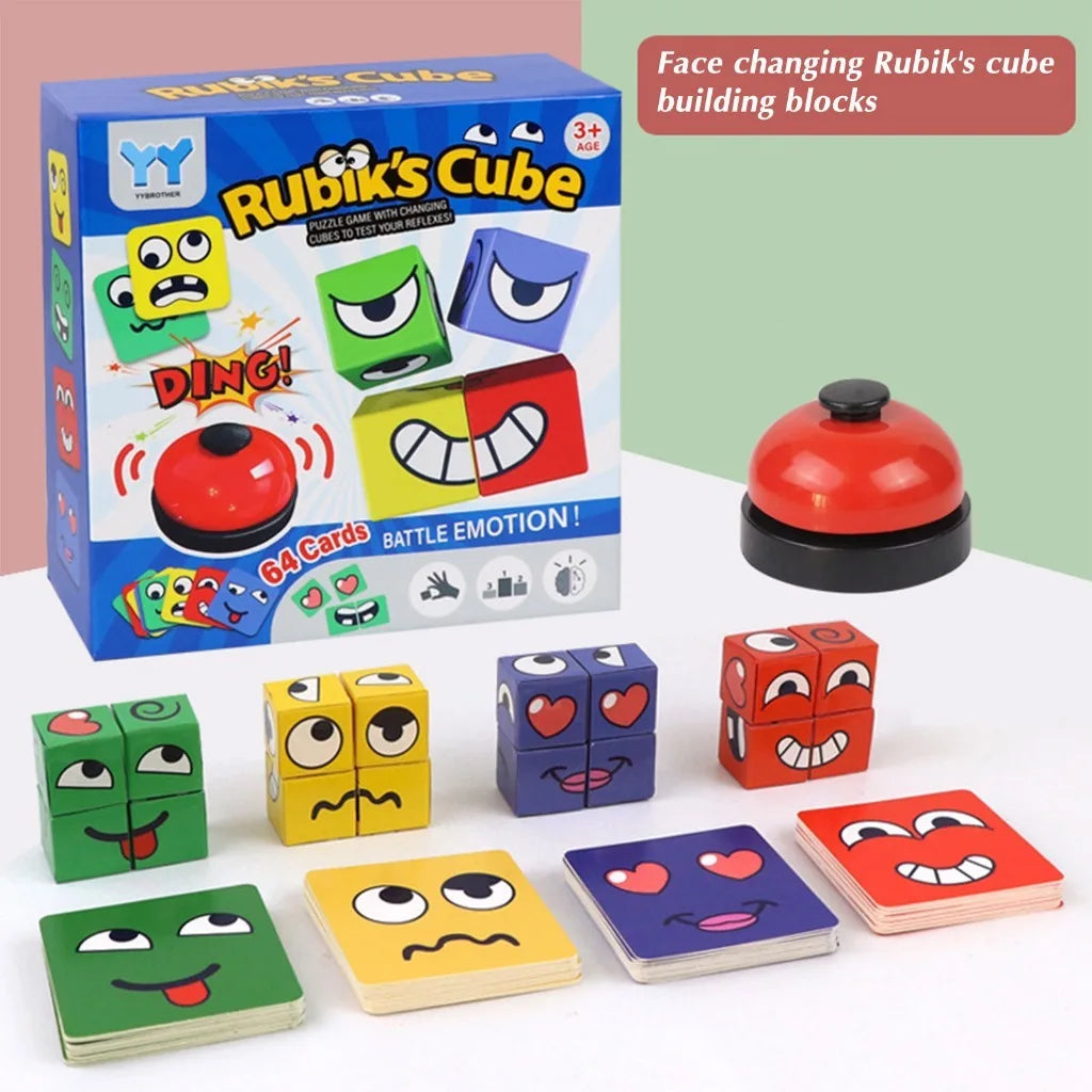 New Children's Facial Expression Changing Puzzle Building Blocks Children's Early Education Montessori Cube Tabletop Game Gifts