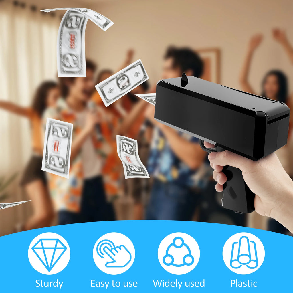 Handheld Cash Shooter Party Supplies Celebration Spray Money Gun Money Spray Tool with 200 Prop Cash For Wedding Birthday Game