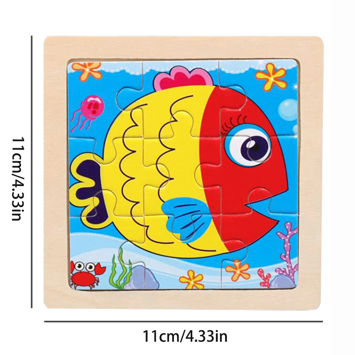 11cm/4.33in Wooden Jigsaw Puzzle Cartoon Animal Traffic Car Wood Puzzles for Kids Montessori Games Children Educational Toys