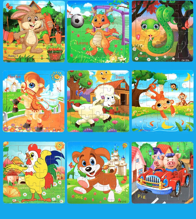 New 20 Piece Wooden 3d Puzzle Cartoon Animal Vehicle Jigsaw Puzzle Montessori Educational Toys For Kids 3-6 Years Old