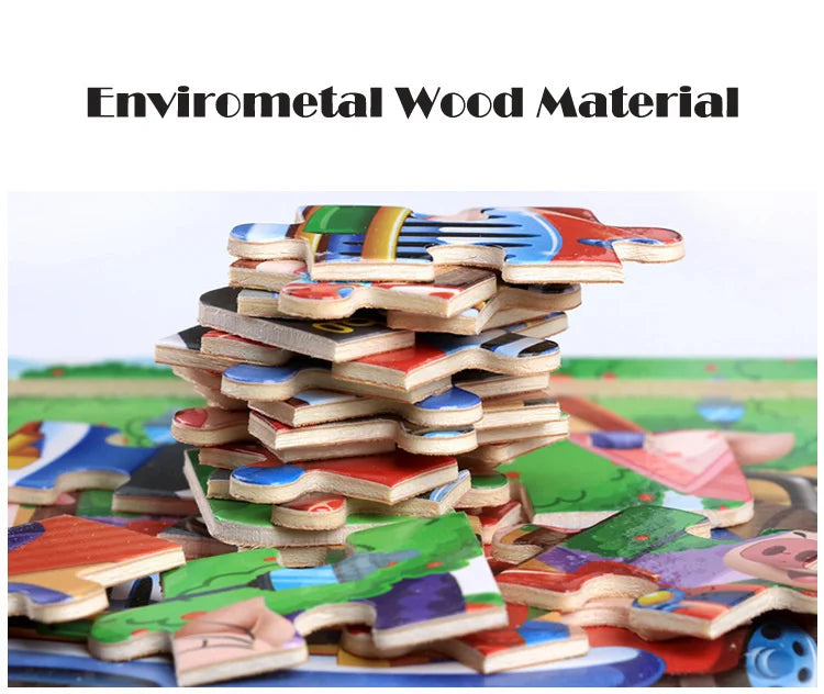 New 20 Piece Wooden 3d Puzzle Cartoon Animal Vehicle Jigsaw Puzzle Montessori Educational Toys For Kids 3-6 Years Old