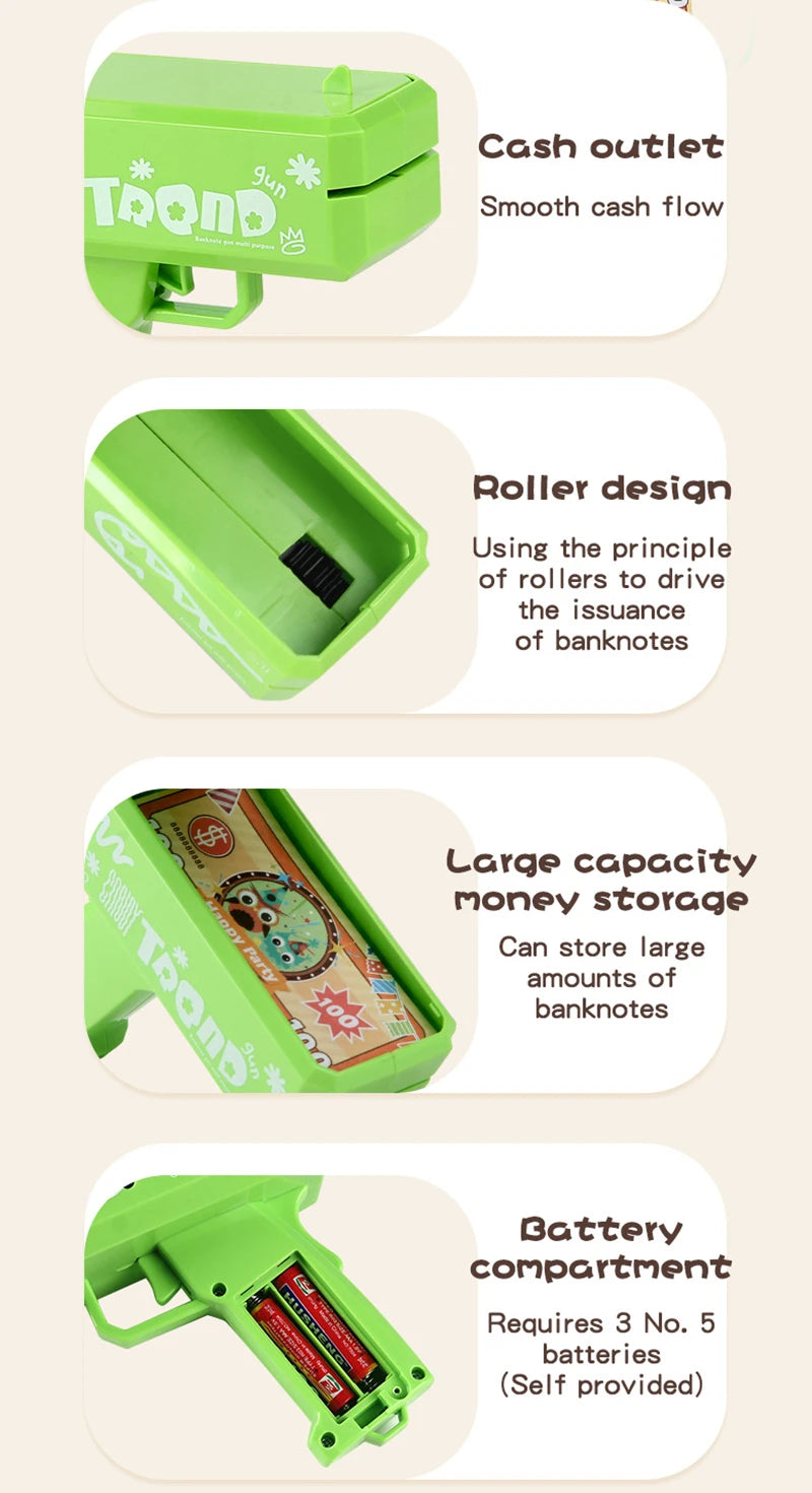 Cute Mini Prop Money Gun Paper Playing Spary Cash Shooter Gun Wedding Birthday Bachelor Party Celebration Supplies Kids Toys