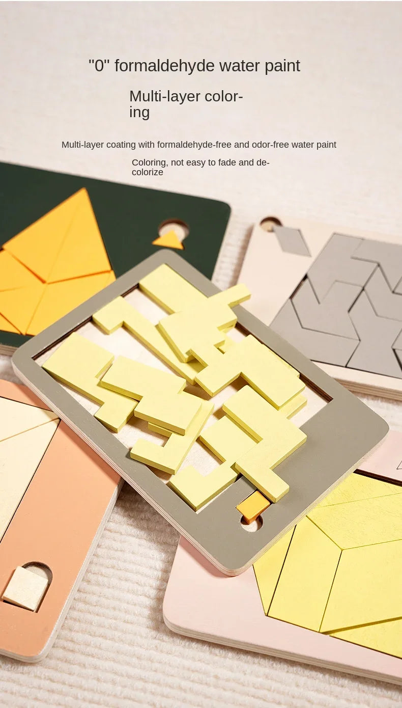 Wooden Tangram Board Puzzle Game Montessori Shape Puzzle Sorting Games Toy Colorful Tangram Educational Pattern Toy For Children