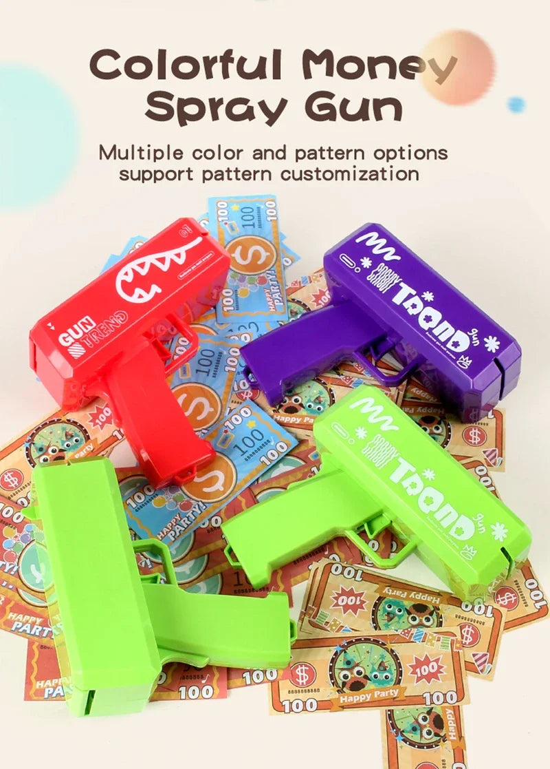 Cute Mini Prop Money Gun Paper Playing Spary Cash Shooter Gun Wedding Birthday Bachelor Party Celebration Supplies Kids Toys