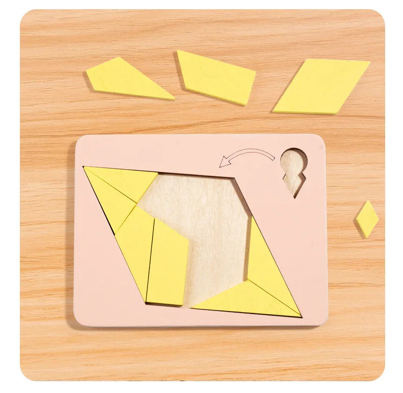 Wooden Tangram Board Puzzle Game Montessori Shape Puzzle Sorting Games Toy Colorful Tangram Educational Pattern Toy For Children
