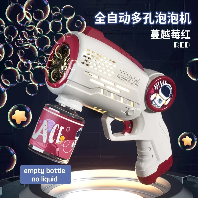 Space Astronauts Fully Automatic Bubble Gun Rocket Bubbles Machine Automatic Blower with Bubble Liquid Toy for Kids Bubble Gift