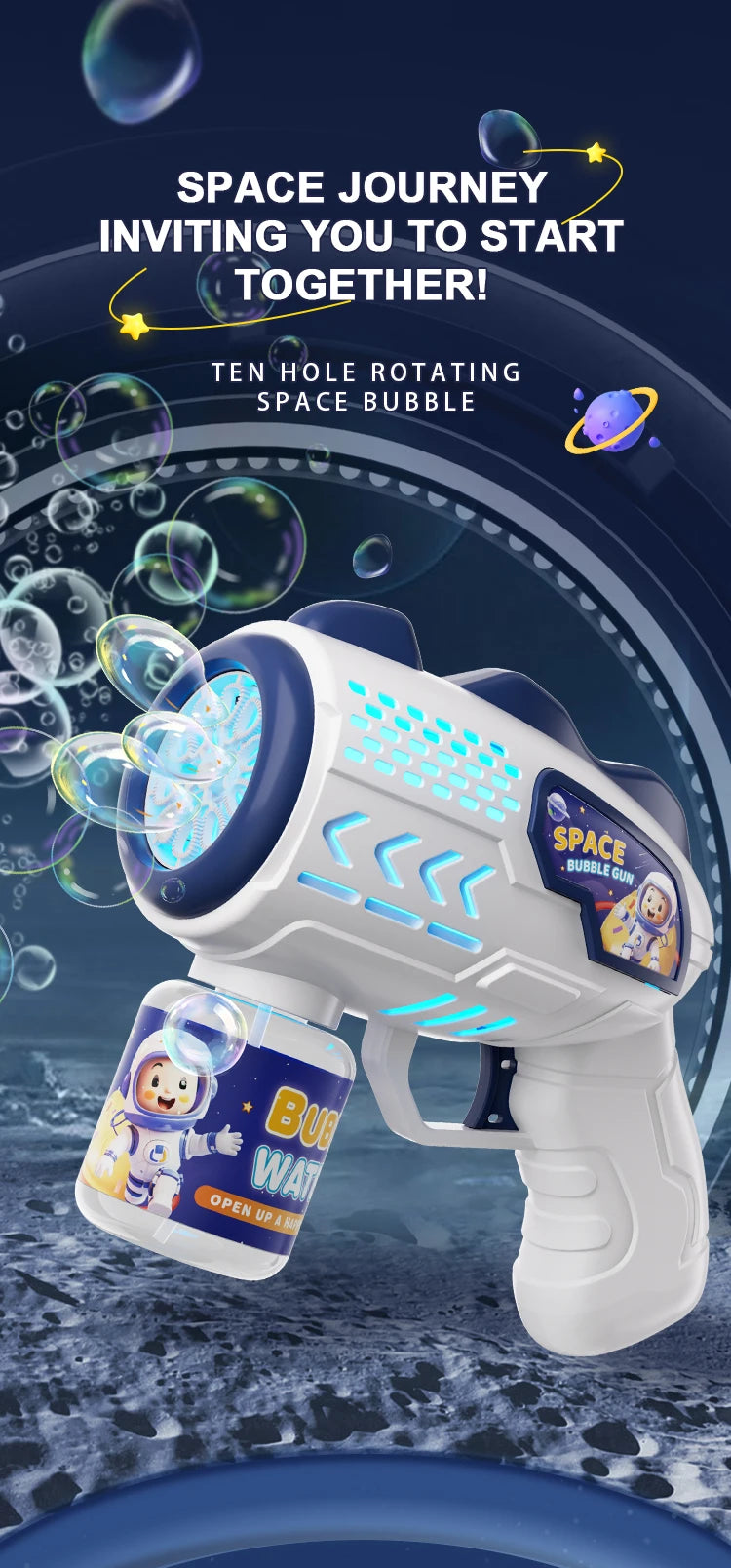 Space Astronauts Fully Automatic Bubble Gun Rocket Bubbles Machine Automatic Blower with Bubble Liquid Toy for Kids Bubble Gift