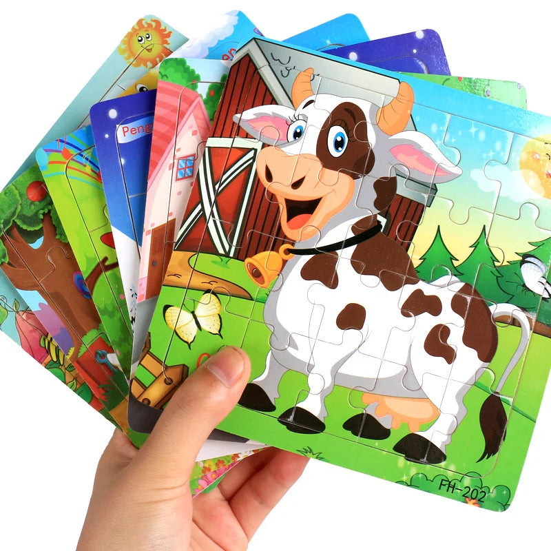 New 20 Piece Wooden 3d Puzzle Cartoon Animal Vehicle Jigsaw Puzzle Montessori Educational Toys For Kids 3-6 Years Old
