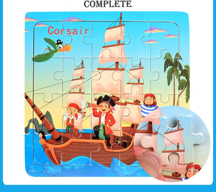 New 20 Piece Wooden 3d Puzzle Cartoon Animal Vehicle Jigsaw Puzzle Montessori Educational Toys For Kids 3-6 Years Old