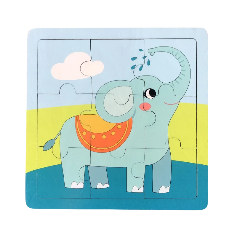 New 9 Piece Wooden Puzzle Toy Educational Cognitive Learning for Toddlers Cartoon Animals Vehicles Toddler Board Kids Gift