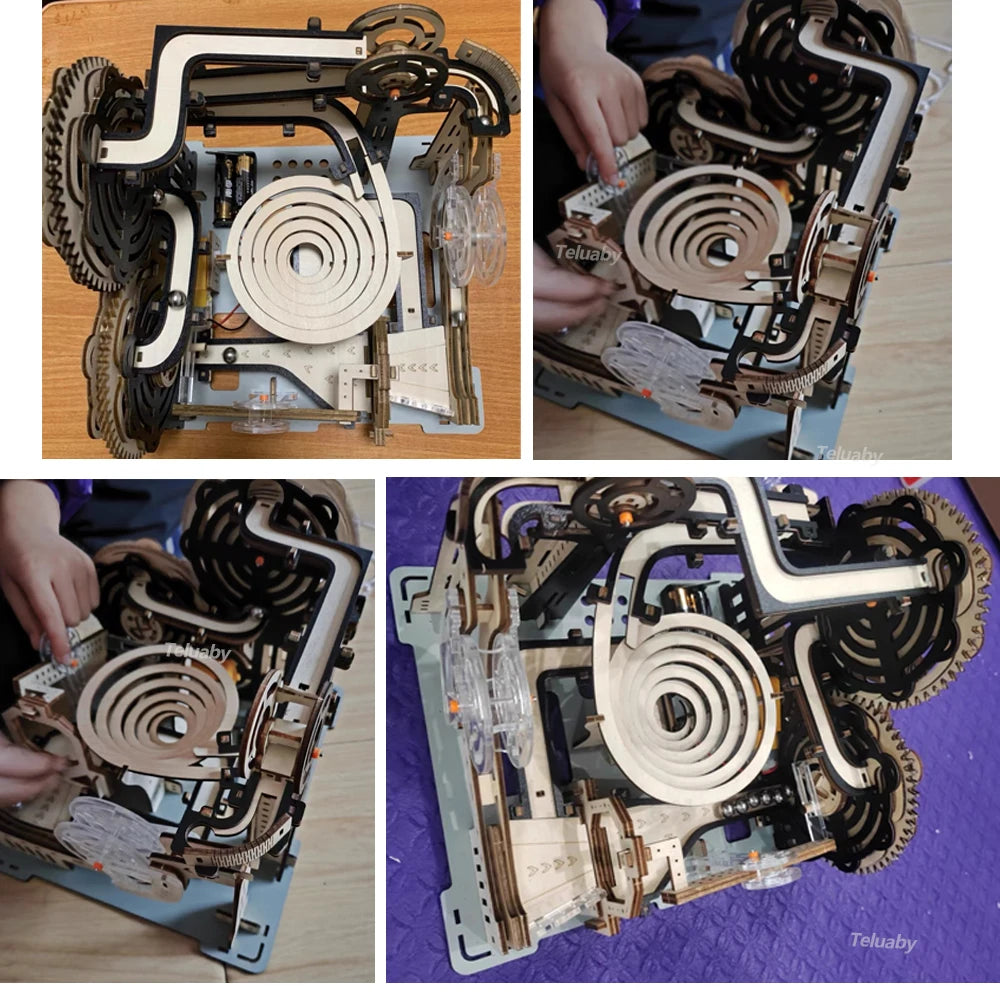 3D Wooden Puzzle Marble Run Set DIY Assembly Building Model Kit STEAM Engine Educational Toys for Adult Kids Birthday Gifts