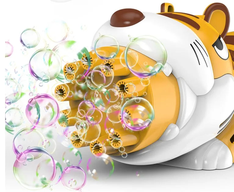 Tiger Blowing Bubble Machine Children's Handheld Gatling Machine Gun Electric Girl Heart Pop Toy