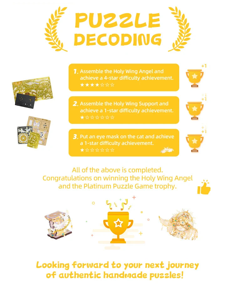 MU X MIAO SPACE Angel Cat 3D Metal Puzzle DIY Handcraft Educational Puzzle Toy Desktop Office Decoration Stress Relief Gift for