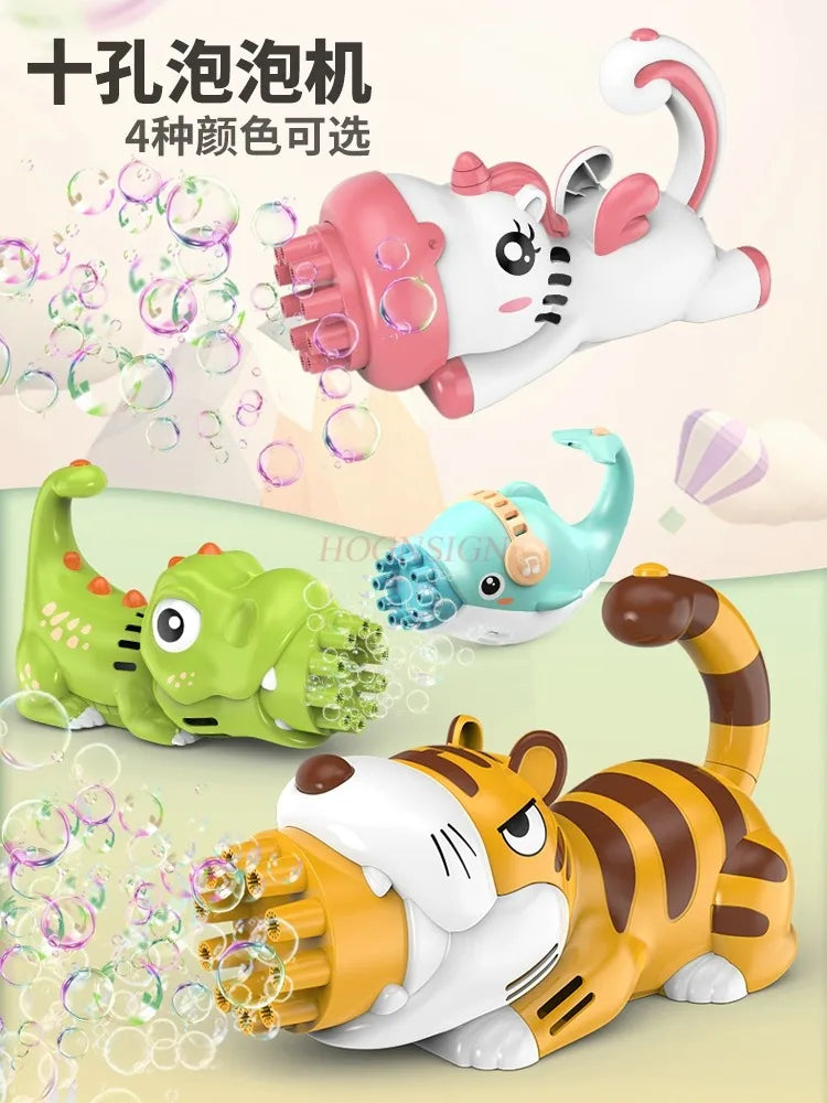 Tiger Blowing Bubble Machine Children's Handheld Gatling Machine Gun Electric Girl Heart Pop Toy