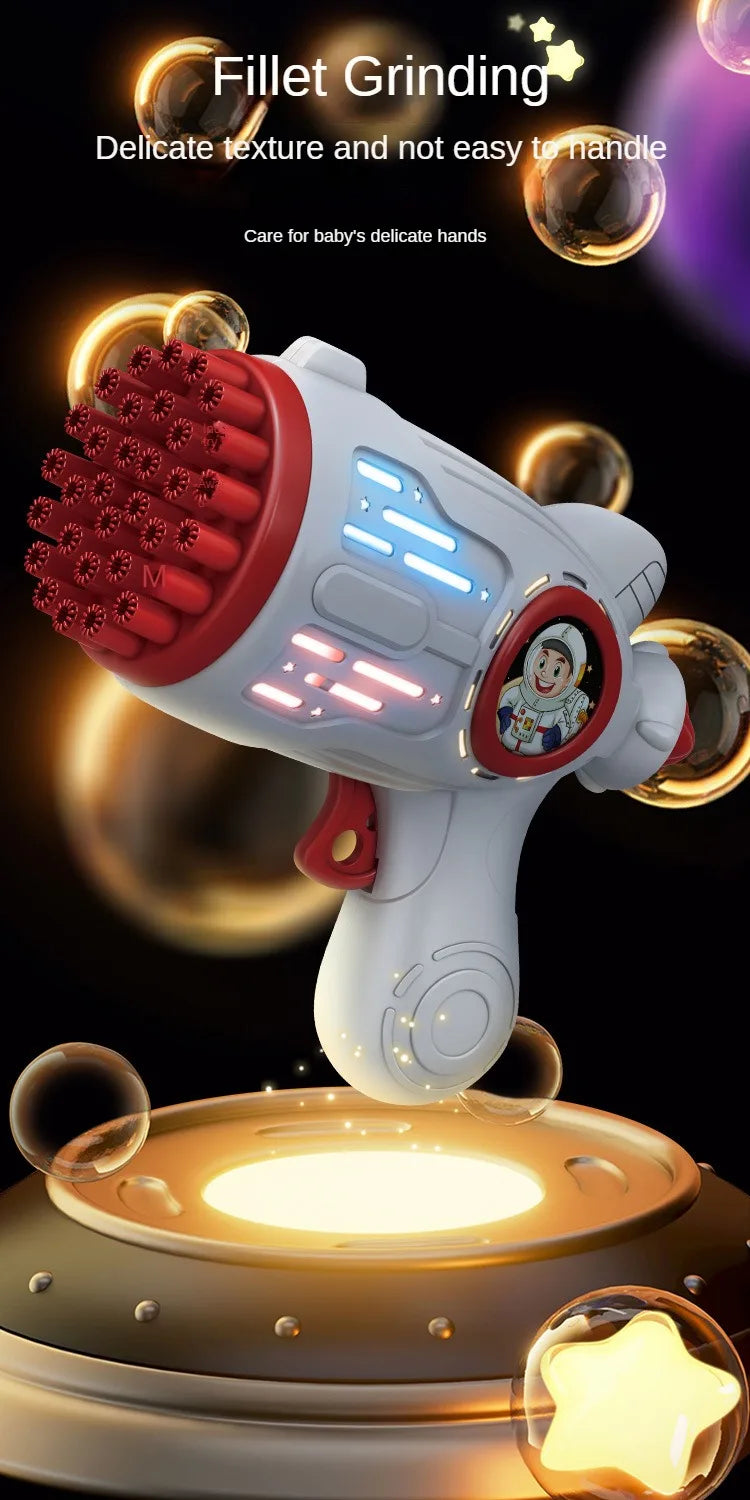 32 Holes Children Bubble Gun Toys LED Light Astronaut Shape Electric Automatic Soap Bubbles Machine for Kids Outdoor Toys Gifts